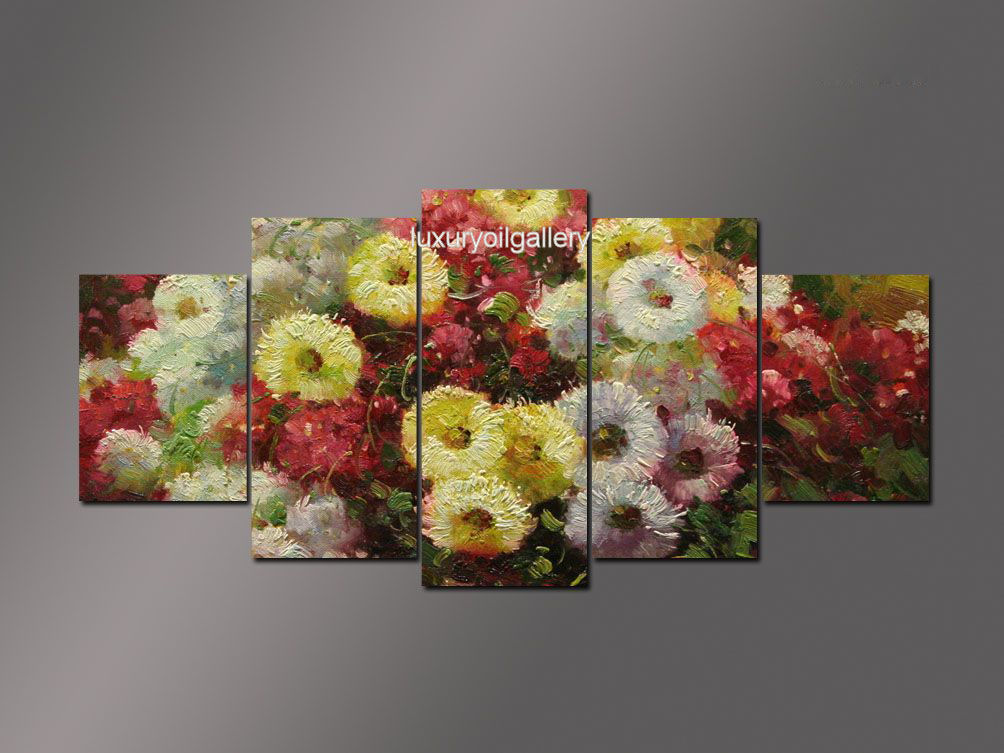 ציור חמישה חלקים זר פרחים צבעוני